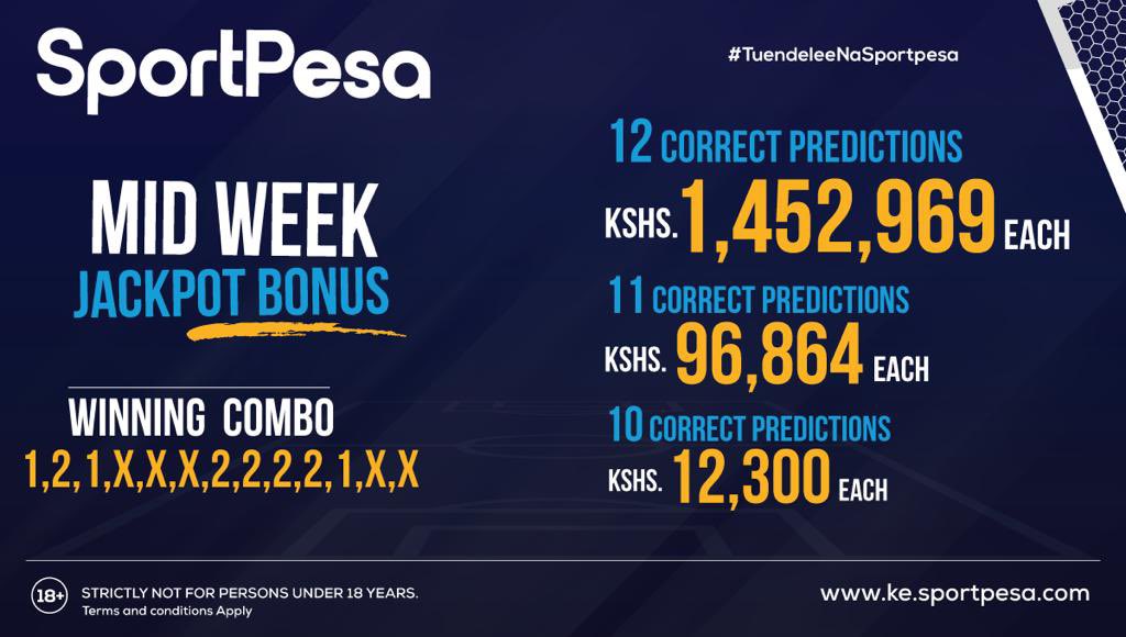 Receive sportpesa midweek jackpot predictions today win ksh13million